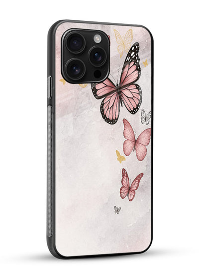 Chalk butterfly artwork on glossy vibrant premium glass back cover with playful hand-drawn look. - Angle Side