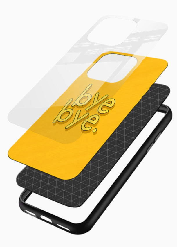 Bye Bye Text glass back cover with mustard yellow background and bold typography - 3