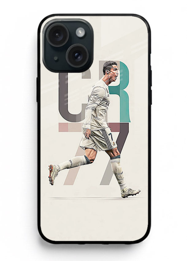 Minimal CR7 football silhouette printed on premium tempered glass iPhone 13 back cover