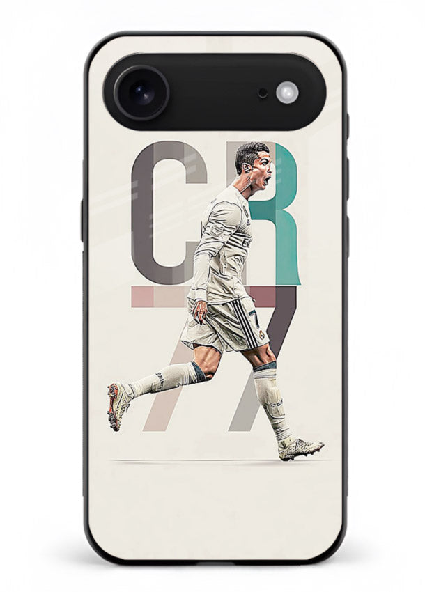 Minimal CR7 football silhouette printed on premium tempered glass iPhone 17 Air back cover