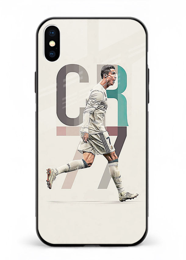 Minimal CR7 football silhouette printed on premium tempered glass iPhone XS Max back cover