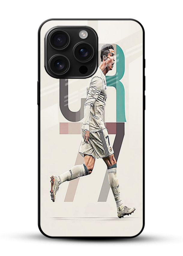 Minimal CR7 football silhouette printed on premium tempered glass mobile back cover - 1