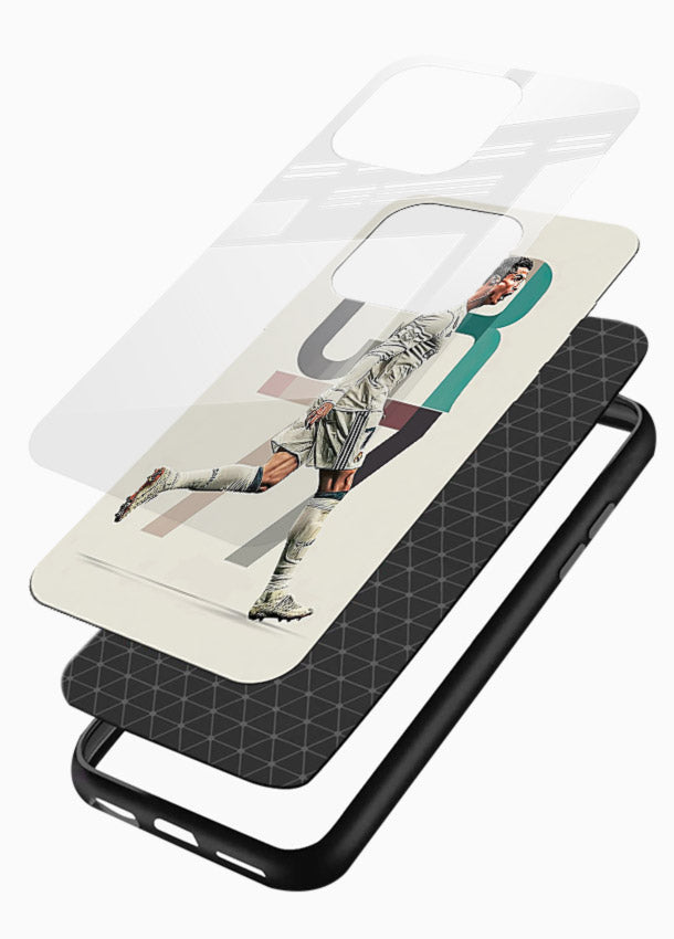 Minimal CR7 football silhouette printed on premium tempered glass mobile back cover - 3