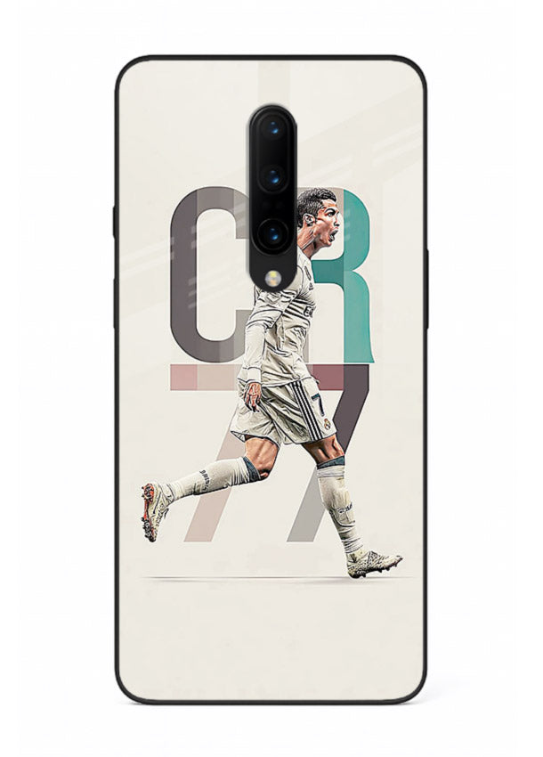 Minimal CR7 football silhouette printed on premium tempered glass OnePlus 7T Pro back cover