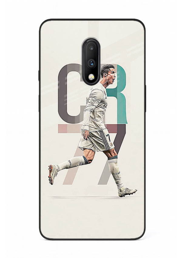 Minimal CR7 football silhouette printed on premium tempered glass OnePlus 7 back cover