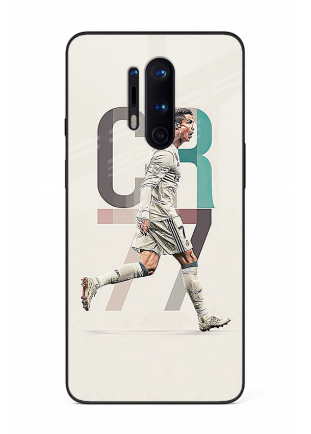 Minimal CR7 football silhouette printed on premium tempered glass OnePlus 8 Pro back cover