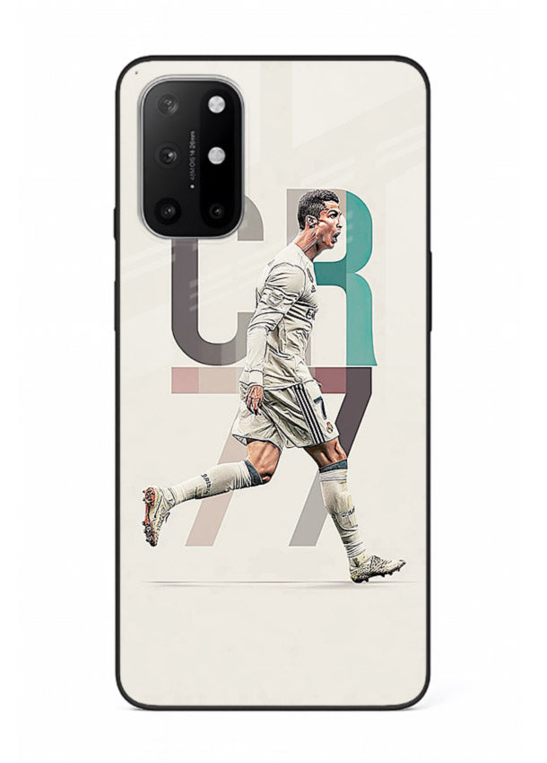 Minimal CR7 football silhouette printed on premium tempered glass OnePlus 8T back cover