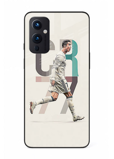 Minimal CR7 football silhouette printed on premium tempered glass OnePlus 9 Pro back cover