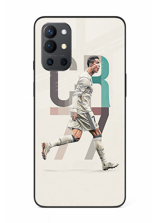Minimal CR7 football silhouette printed on premium tempered glass OnePlus 9R back cover