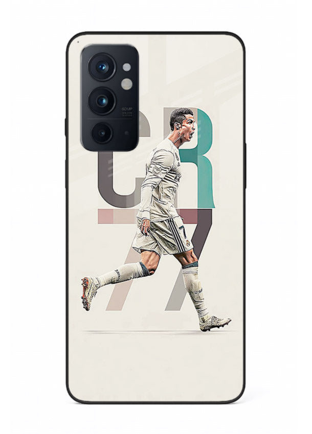 Minimal CR7 football silhouette printed on premium tempered glass OnePlus 9RT back cover