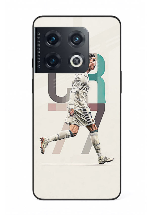 Minimal CR7 football silhouette printed on premium tempered glass OnePlus 10 Pro back cover