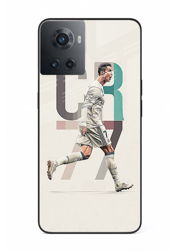 Minimal CR7 football silhouette printed on premium tempered glass OnePlus 10R back cover
