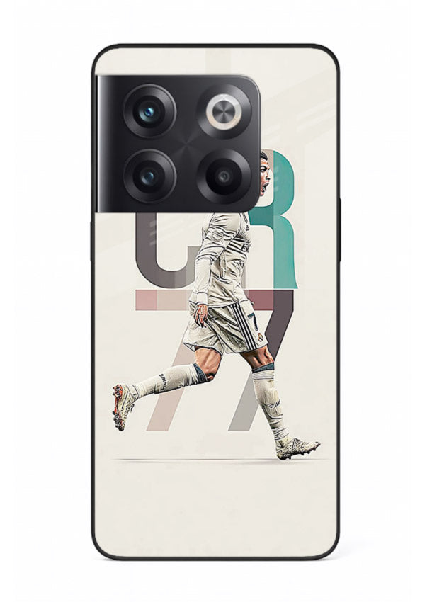 Minimal CR7 football silhouette printed on premium tempered glass OnePlus 10T back cover