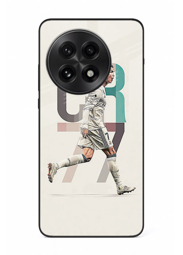 Minimal CR7 football silhouette printed on premium tempered glass OnePlus 13R back cover