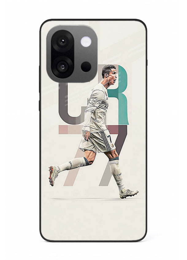 Minimal CR7 football silhouette printed on premium tempered glass OnePlus 13s back cover