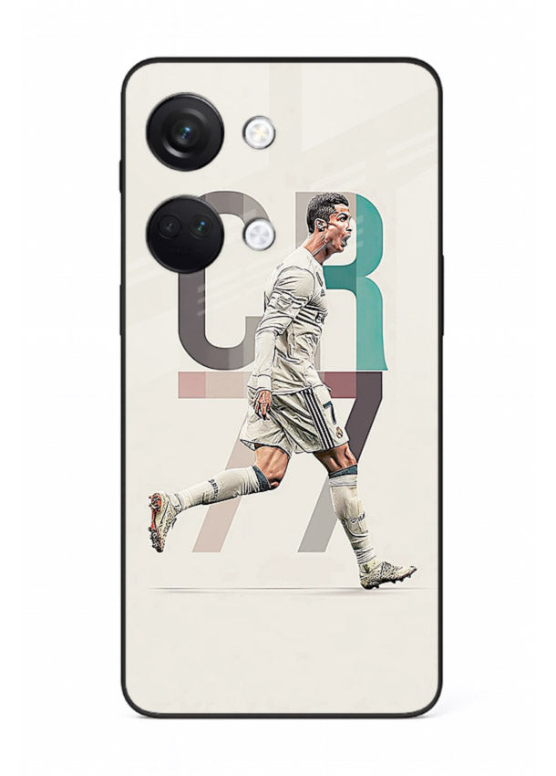 Minimal CR7 football silhouette printed on premium tempered glass OnePlus Nord 3 back cover