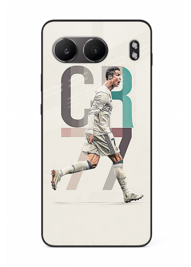 Minimal CR7 football silhouette printed on premium tempered glass OnePlus Nord 4 back cover