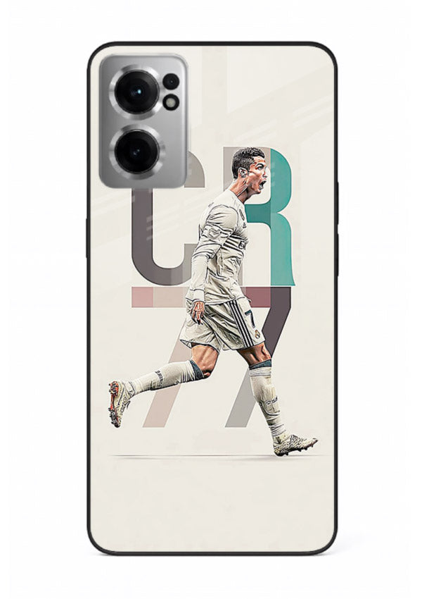Minimal CR7 football silhouette printed on premium tempered glass OnePlus Nord CE2 5G back cover