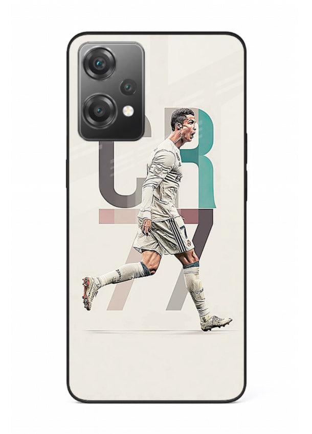 Minimal CR7 football silhouette printed on premium tempered glass OnePlus Nord CE2 Lite 5G back cover