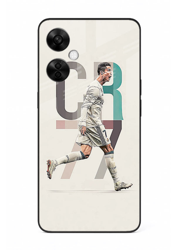 Minimal CR7 football silhouette printed on premium tempered glass OnePlus Nord CE3 Lite back cover