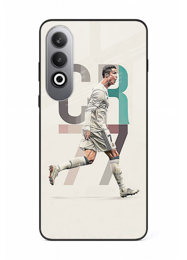 Minimal CR7 football silhouette printed on premium tempered glass OnePlus Nord CE4 back cover