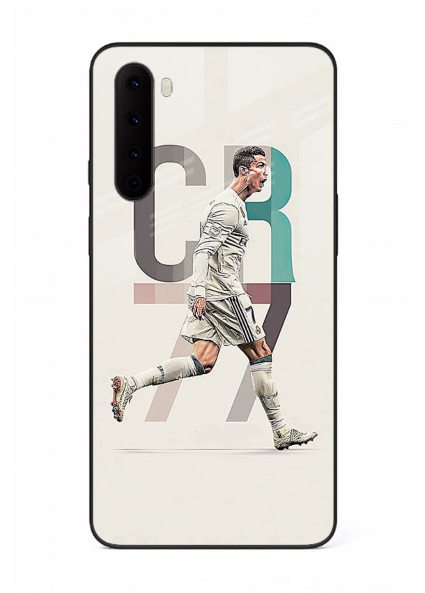 Minimal CR7 football silhouette printed on premium tempered glass OnePlus Nord back cover