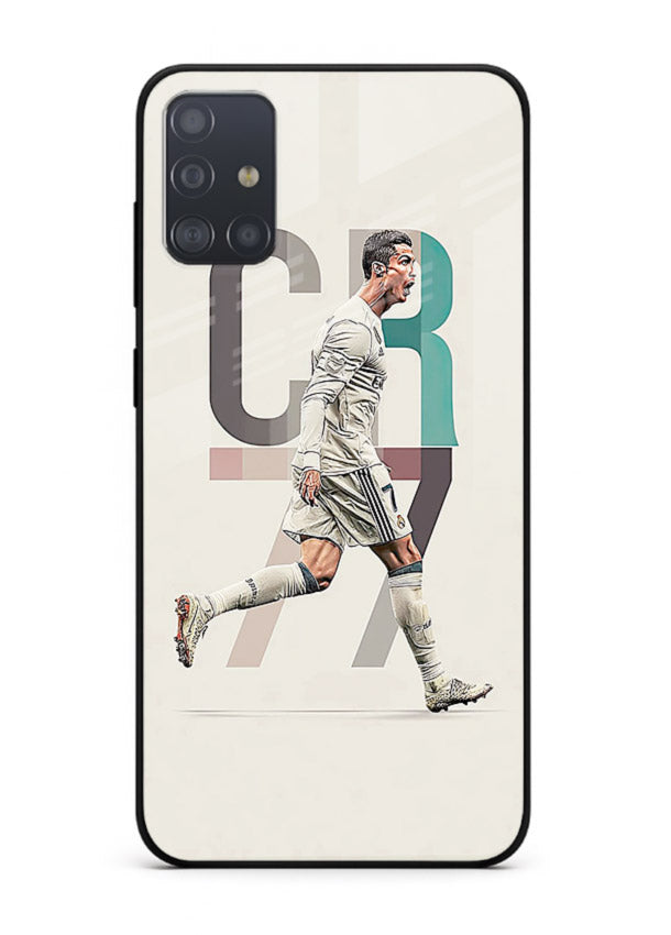 Minimal CR7 football silhouette printed on premium tempered glass Samsung A51 back cover
