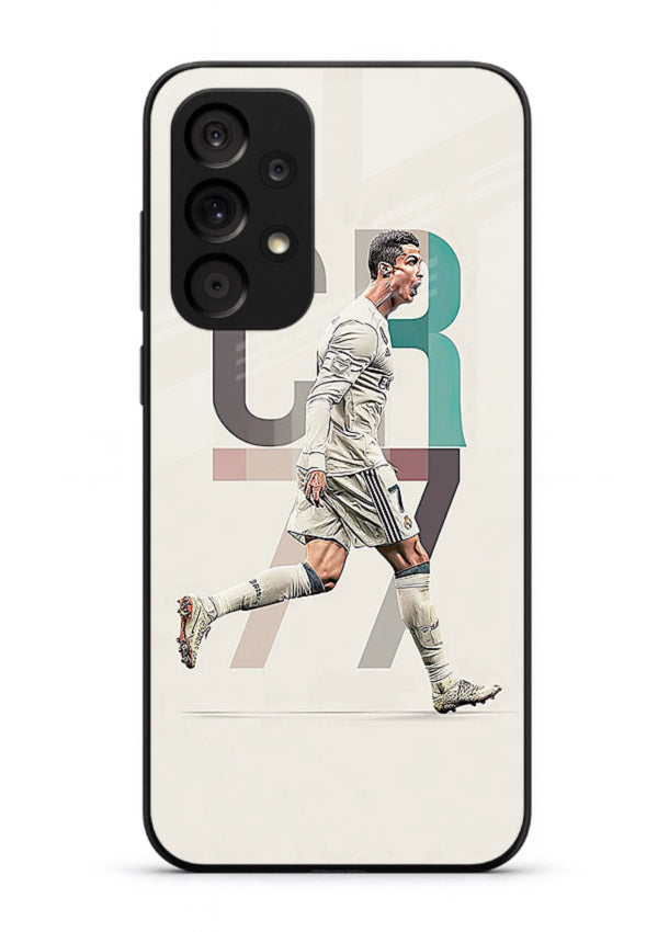 Minimal CR7 football silhouette printed on premium tempered glass Samsung A33 5G back cover