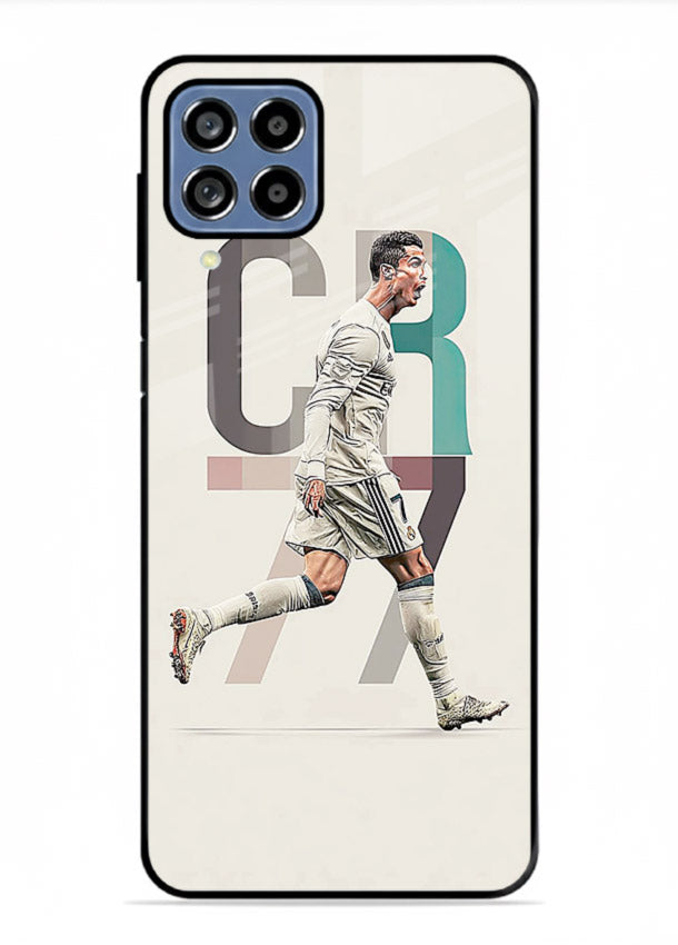 Minimal CR7 football silhouette printed on premium tempered glass Samsung M53 5G back cover