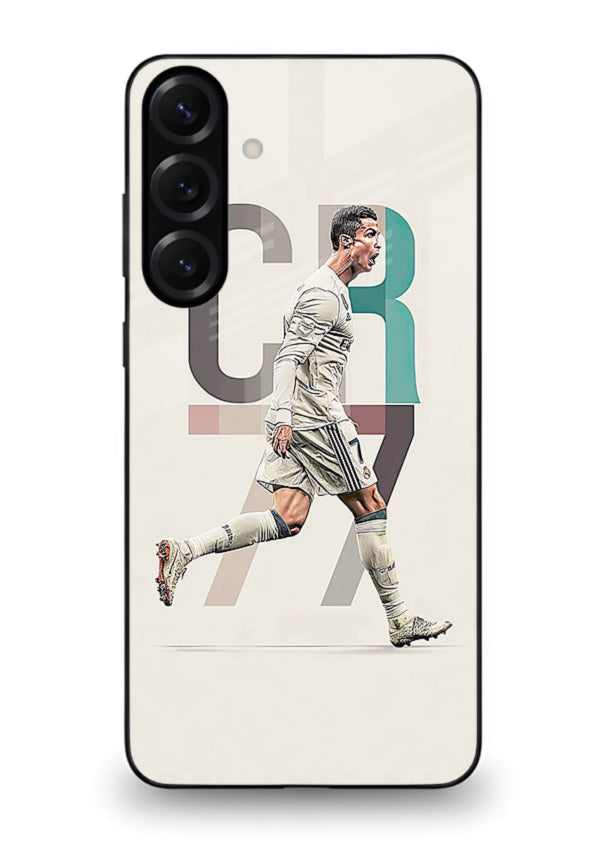 Minimal CR7 football silhouette printed on premium tempered glass Samsung A55 5G back cover