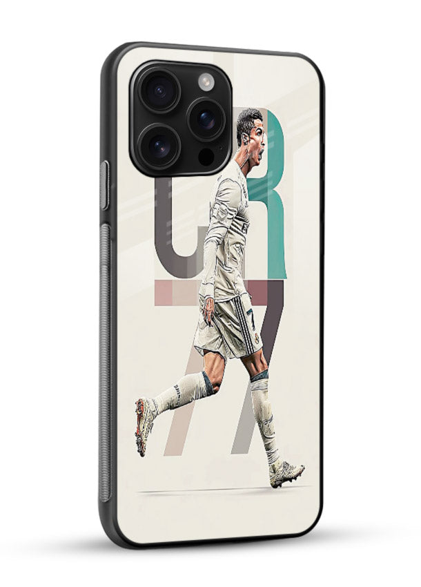 Minimal CR7 football silhouette printed on premium tempered glass mobile back cover - 2