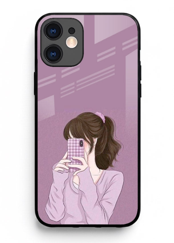 Camera Shy Girl aesthetic portrait iphone 12 mini glass back cover