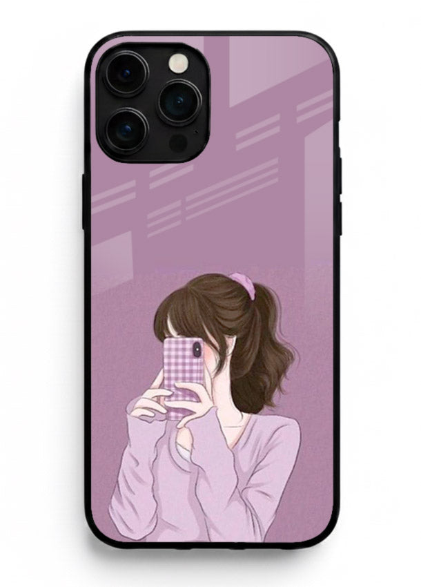 Camera Shy Girl aesthetic portrait iphone 15 pro max glass back cover