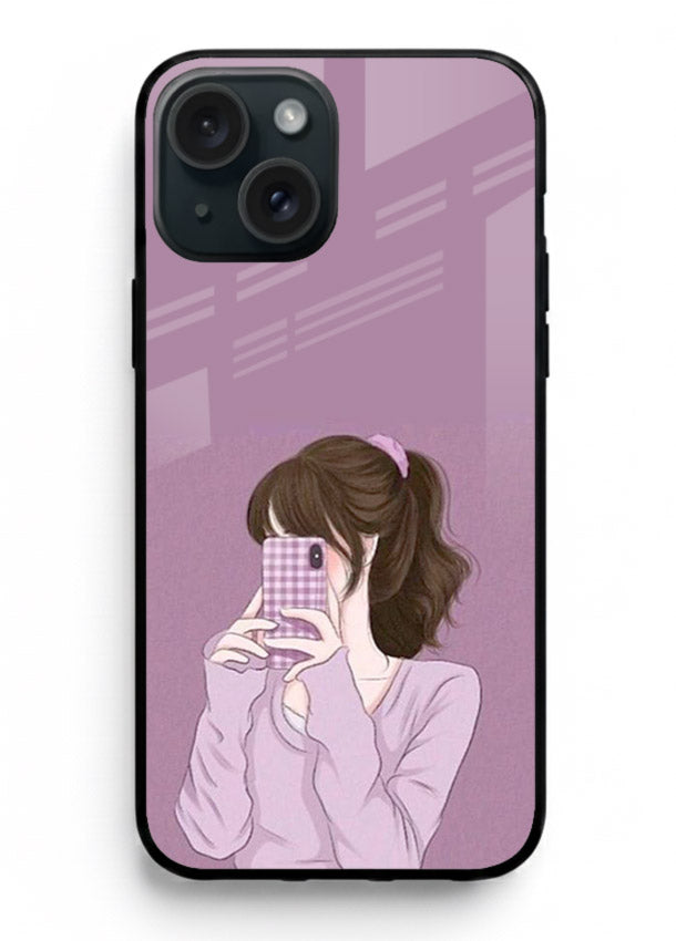 Camera Shy Girl aesthetic portrait iphone 13 mini glass back cover