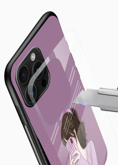 Camera Shy Girl aesthetic portrait glossy vibrant premium glass back cover - Angle Blade