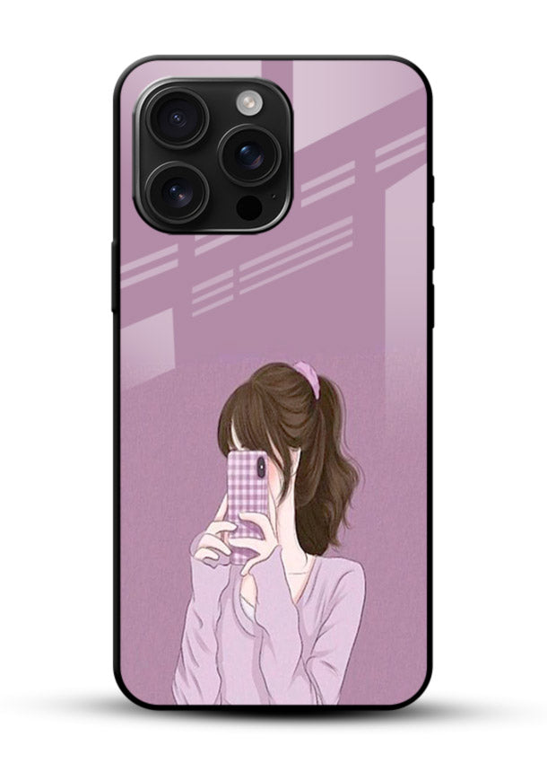 Camera Shy Girl aesthetic portrait glossy vibrant premium glass back cover - Angle Front
