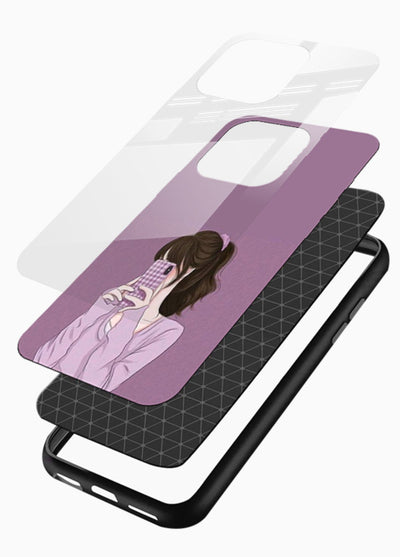 Camera Shy Girl aesthetic portrait glossy vibrant premium glass back cover - Angle Layers