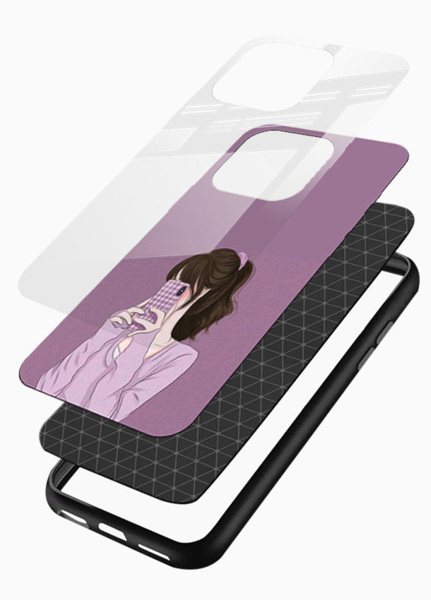 Camera Shy Girl aesthetic portrait glossy vibrant premium glass back cover - Angle Layers