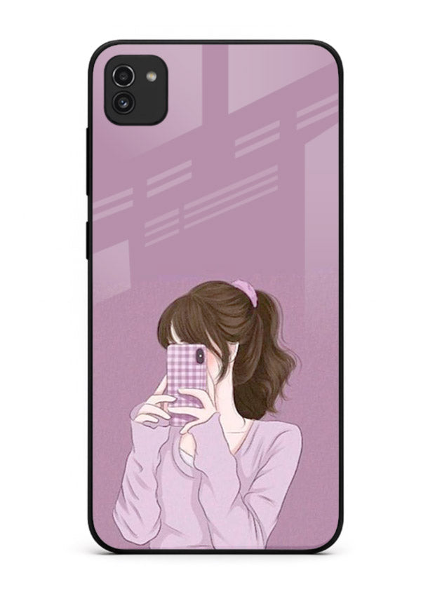 Camera Shy Girl aesthetic portrait Samsung A03 glass back cover