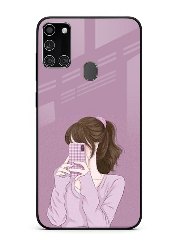 Camera Shy Girl aesthetic portrait Samsung A21s glass back cover