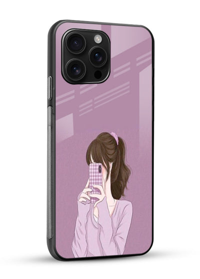 Camera Shy Girl aesthetic portrait glossy vibrant premium glass back cover - Angle Side