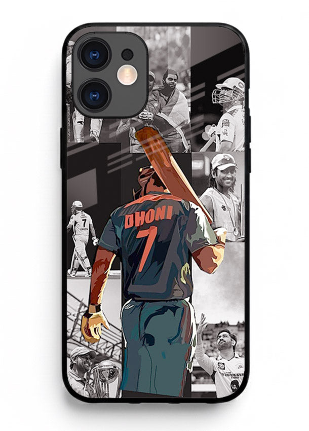 Cricket tribute collage artwork printed on tempered glass iPhone 12 Mini back cover
