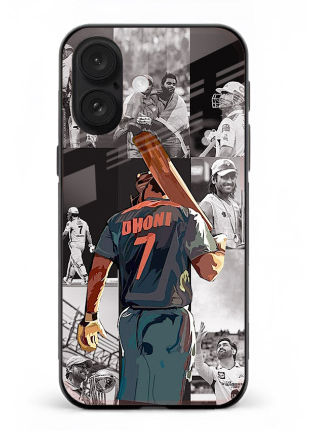 Cricket tribute collage artwork printed on tempered glass iPhone 18 back cover