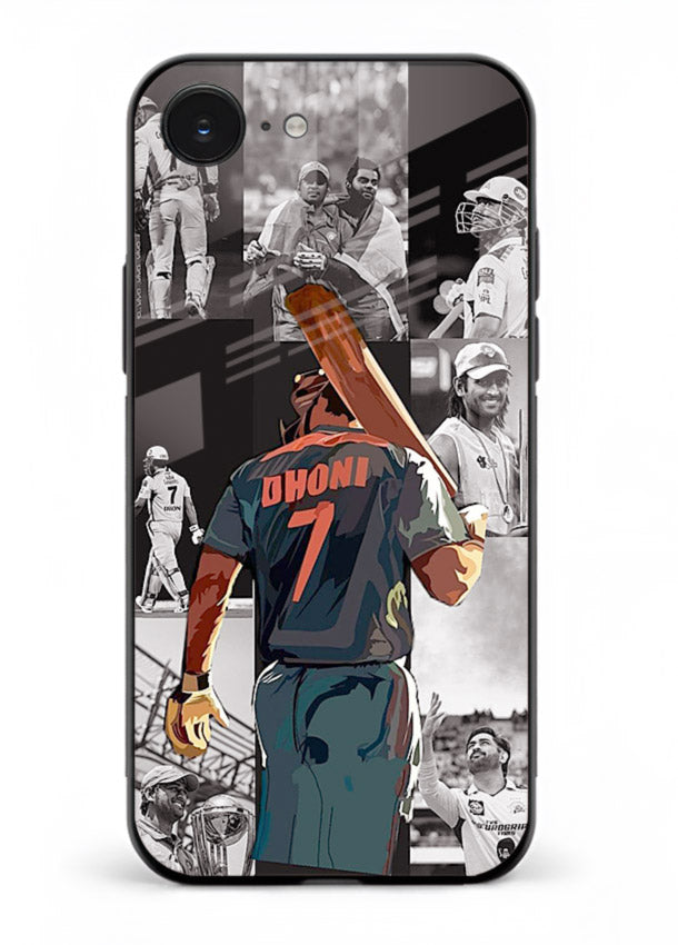 Cricket tribute collage artwork printed on tempered glass iPhone 16E back cover