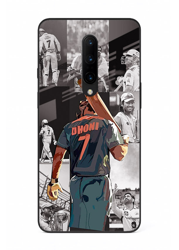 Cricket tribute collage artwork printed on tempered glass OnePlus 7 Pro back cover