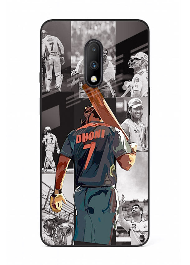 Cricket tribute collage artwork printed on tempered glass OnePlus 7 back cover