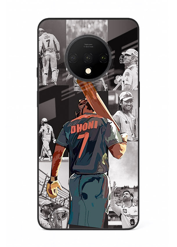 Cricket tribute collage artwork printed on tempered glass OnePlus 7T back cover