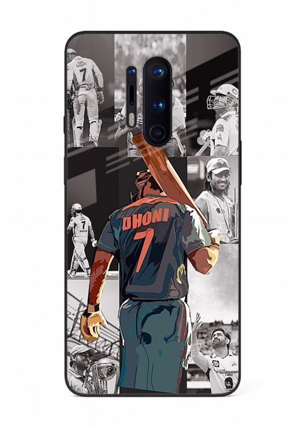 Cricket tribute collage artwork printed on tempered glass OnePlus 8 Pro back cover