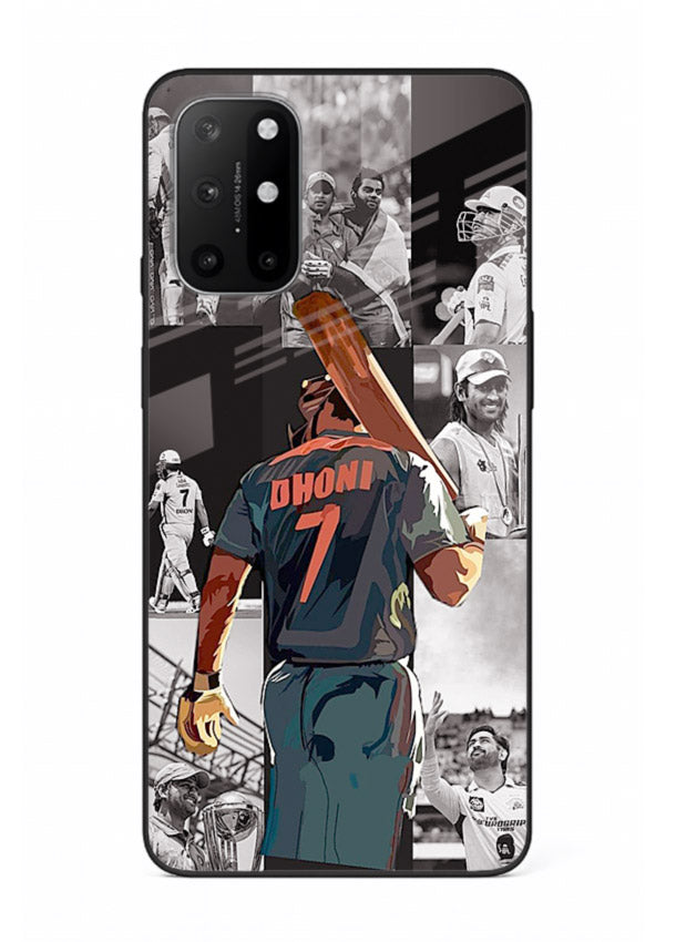 Cricket tribute collage artwork printed on tempered glass OnePlus 8T back cover