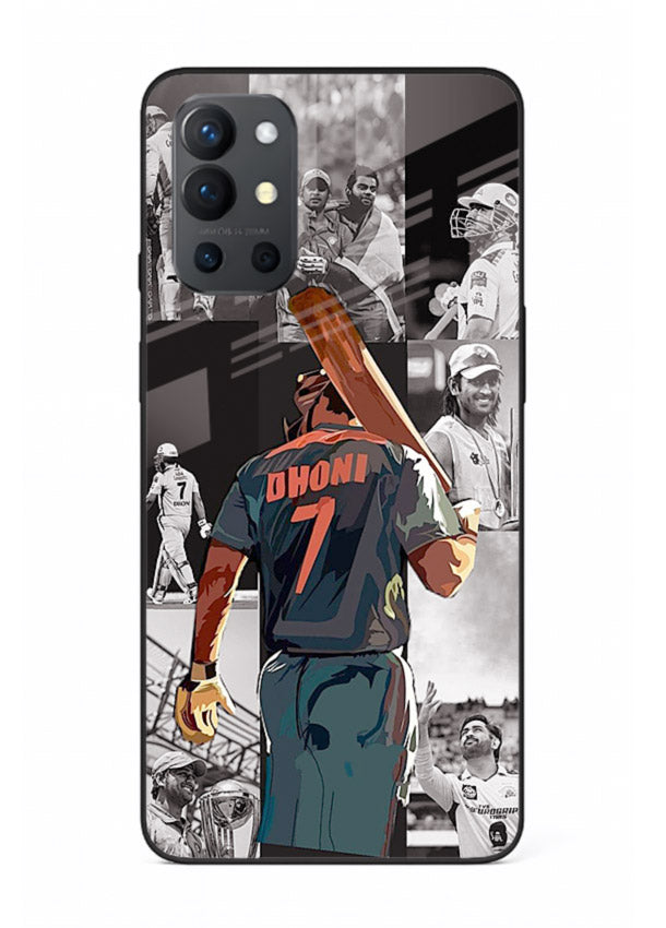 Cricket tribute collage artwork printed on tempered glass OnePlus 9R back cover